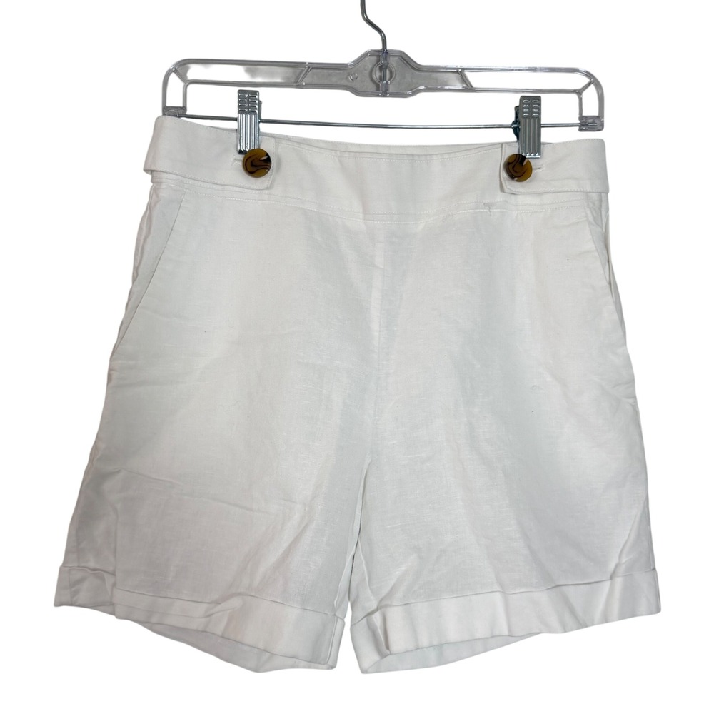 a loves a White Linen Cotton Blend High Rise Cuffed Shorts Size 2 RN 58909